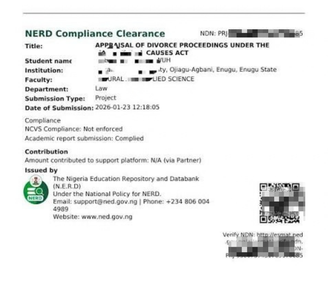 A sample of the NYSC NERD slip